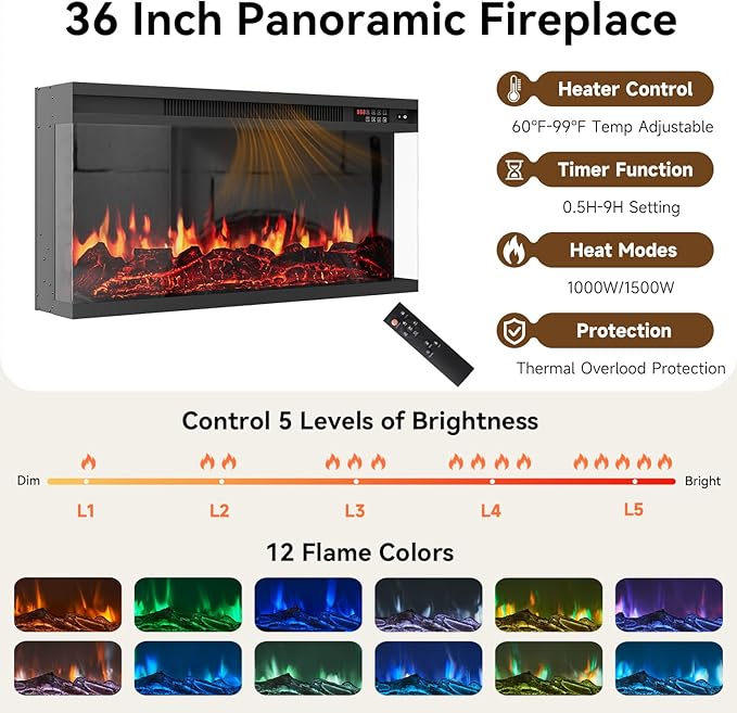 63" Farmhouse TV Stand with Fireplace for TVs up to 70", Media Entertainment Center with Adjustable Shelves, Farmhouse TV Console for Living Room, White & Black