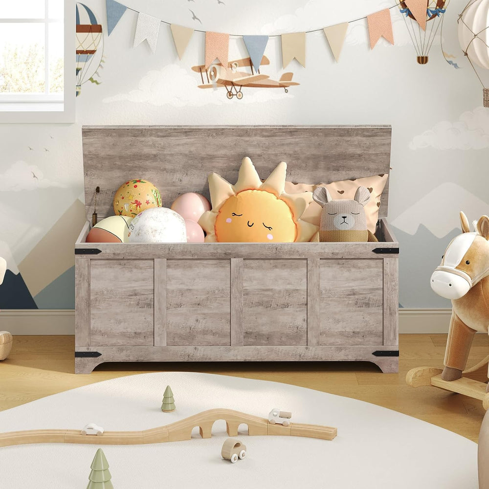 MAHANCRIS 47.2" Storage Chest Extra Large, Wooden Storage Bench with 2 S...