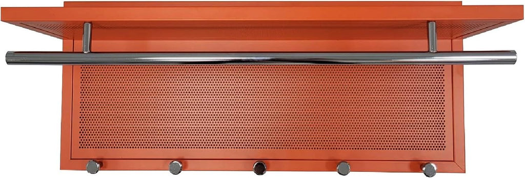Wall Mounted Coat Rack with Shelf & Hooks, 29.5" Entryway Organizer | Metal Powder Coated, 5 Hooks & Chrome Accents, Space-Saving & Easy to Install, Ideal for Hallway, Mudroom, Orange