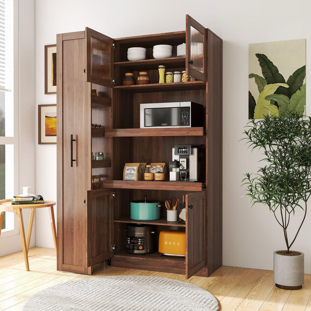 JIJIWANG 70.87" Kitchen Pantry Cabinet with Multi-Functional Pull-Out Mu...