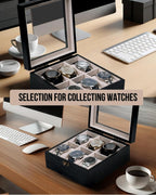 Watch Box, Watch Case for Men Women with Large Glass Lid, Wooden Watch Display Storage Box with 6 - Slots, Charcoal Black 6x2 Mens Watch Box Organizer