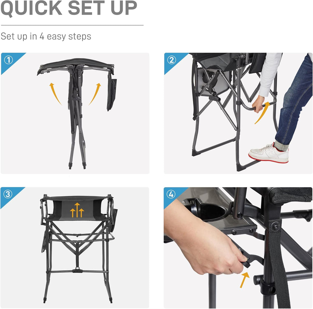 EVER ADVANCED Portable 30.7" Seat Height Tall Camping Directors Chair | ...