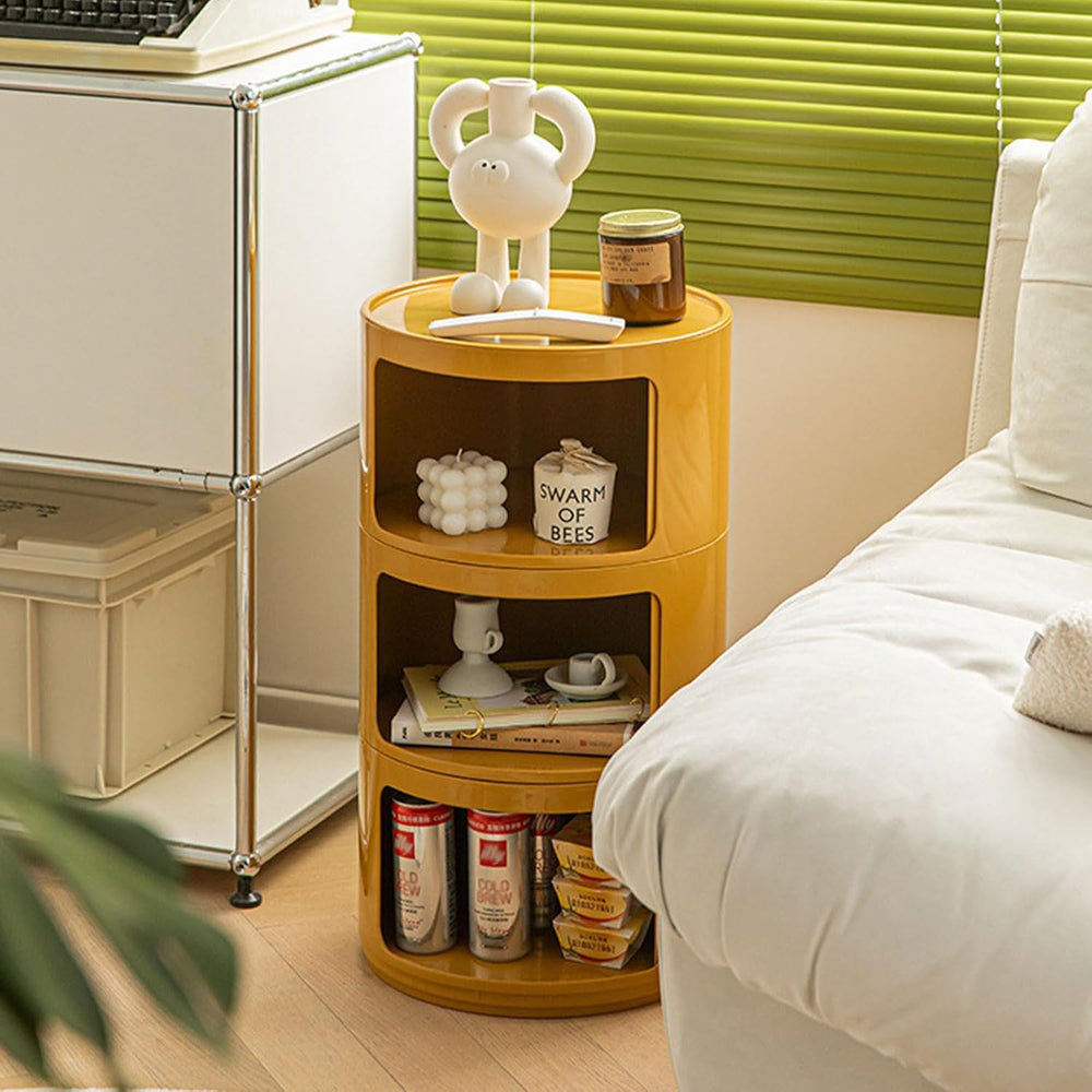 Round Nightstand with Drawers, Round Bedside Table 2/3/4 Tier Plastic Nightst...