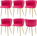Velvet Dining Chairs Set of 6, Modern Upholstered Dining Chairs with Gold Metal Legs for Dining Room, Vanity, Kitchen, Living Room(Rose Red)