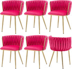 Velvet Dining Chairs Set of 6, Modern Upholstered Dining Chairs with Gold Metal Legs for Dining Room, Vanity, Kitchen, Living Room(Rose Red)