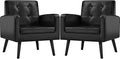 Yaheetech Mid-Century Accent Chairs, PU Leather Modern Upholstered Living Room Chair, Cozy Armchair Button Tufted Back and Wood Legs for Bedroom/Office/Cafe Black 2PCS