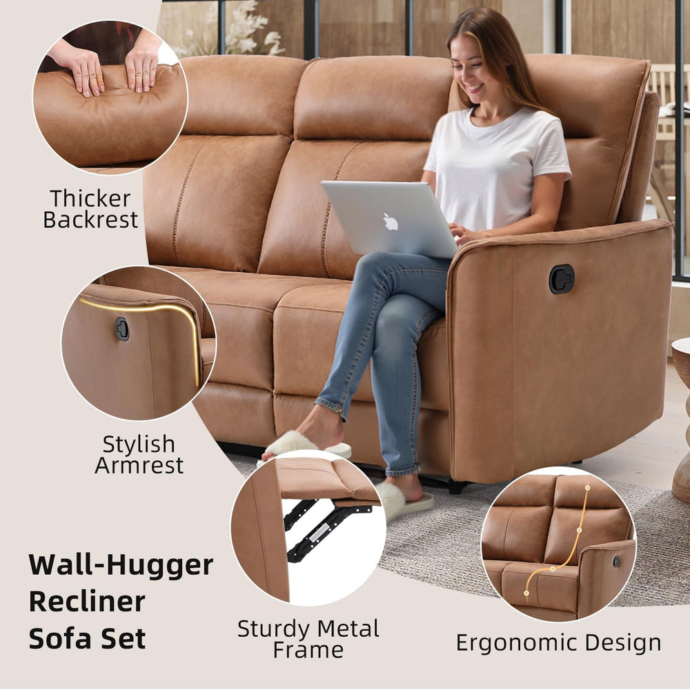 CANMOV Manual Loveseat Recliner Sofa, Wall-Hugger 3 Seat Reclining Love Seat ...