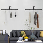 Industrial Pipe Clothes Rack Floating DIY Wall Mounted, Heavy Duty Rustic Vintage Clothing Rod, Metal Garment Bar Space-Saving Hanging for Bedroom, Bathroom and Laundry Room (Black 20 inch)
