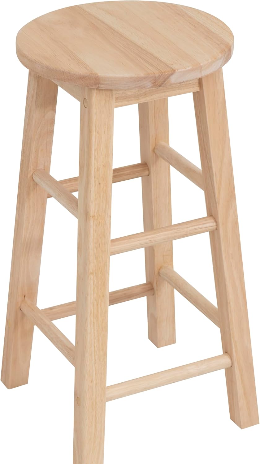 Linon Zeke Unfinished Solid Wood Backless Round Counter Stool with 24 Inch Se...
