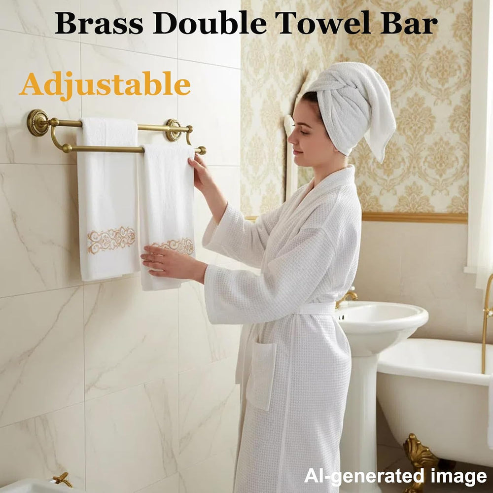 Gold Double Towel Bar, Antique Brass Bathroom Towel Racks Wall Mounted