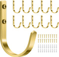 10 Pack Wall Hooks for Hanging Towel/Coat - 22LB Screw in Metal Hanger Wall Mount, for Outdoor, Closet, Door, Bathrooms, for Backpack, Robe, Brushed Gold
