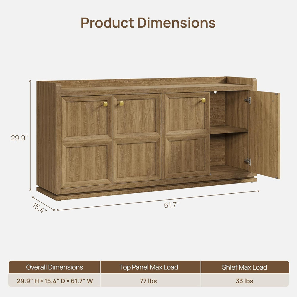 SICOTAS 4-Door Buffet Cabinet, 61.7" Wide Extra Long Sideboard with 2 Se...