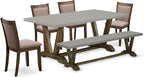 East West Furniture V797MZ748-6 6 Piece Modern Dining Table Set Contains a Rectangle Wooden Table with V-Legs and 4 Coffee Linen Fabric Parson Chairs with a Bench, 40x72 Inch, Multi-Color