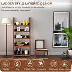 5-Tier Ladder Shelf Bookcase, Walnut Wooden Leaning Bookshelf | H 55.1" Ladder Bookshelf Space-Saving, Freestanding Storage Rack, Plant Ladder indoor for Living Room, Home Office, Bedroom