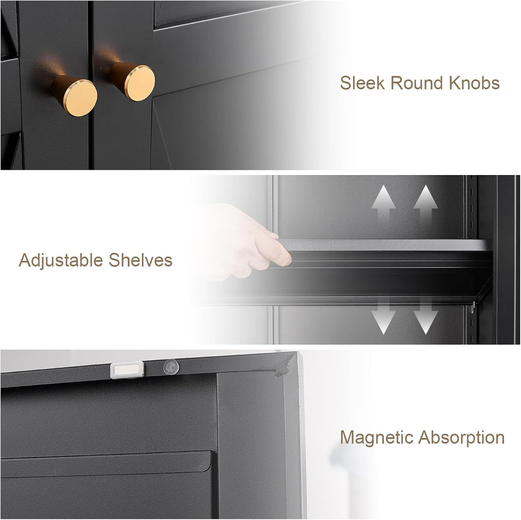 DSHADE Metal Kitchen Pantry Cabinet w/Adjustable Shelves, 2-Door Tall Steel Locker Heavy-Duty Freestanding Storage Organizer for Kitchen/Living Room/Dining/Office (Black)