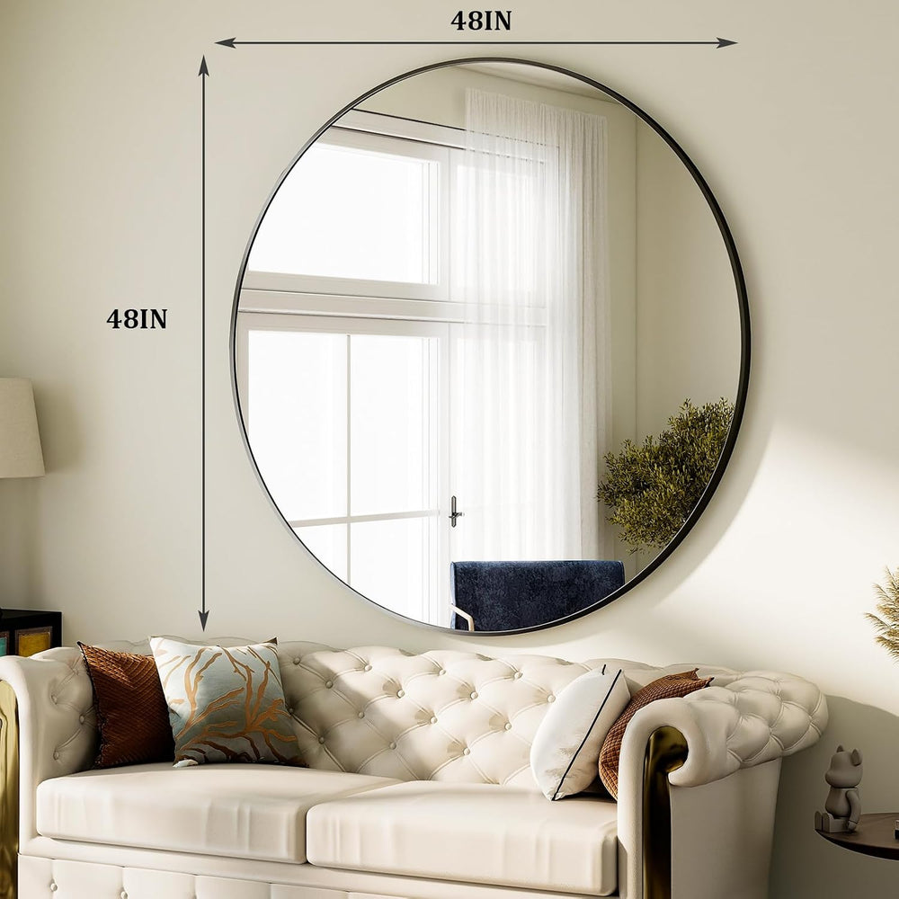 HARRITPURE 48 Inch Round Mirror Black Circle Bathroom Mirror