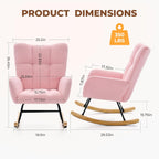 DUMOS Nursery Rocking Chair Teddy Upholstered, Comfy Glider Rocker with High Backrest Armchair Padded Seat, Accent Side Chair for Living Room Bedroom Offices Small Spaces Indoor, Pink