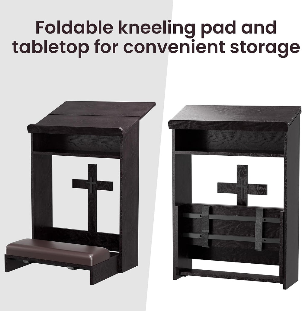 Foldable Prayer Kneeler, Wooden Prayer Bench with Storage Shelf, Cushion Pad,...