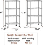 SINGAYE 4 Small Shelves Storage Shelf Wire Shelving Unit Metal Shelf Adjustable Organizers Storage Shelving with Wheels for Bathroom Laundry Room Kitchen Pantry