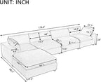 176.4 Inch L Shaped Modular Sectional Sofa with Removable Ottoman, 5-Seater Oversized Deep Seat Corner Couch for Living Room, Apartment, Office, Spacious Space, Grey