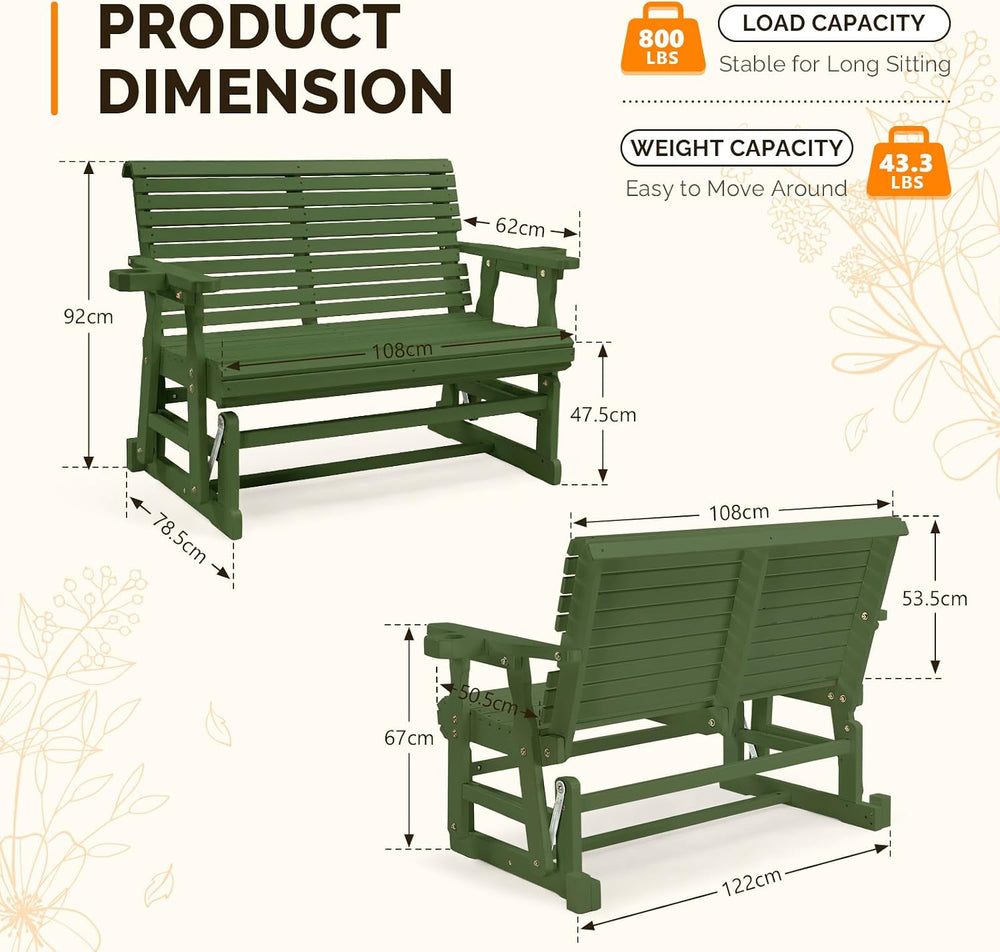 VINGLI Outdoor Glider Wood Patio Chair with Cup Holders, Outdoor Bench Glider...