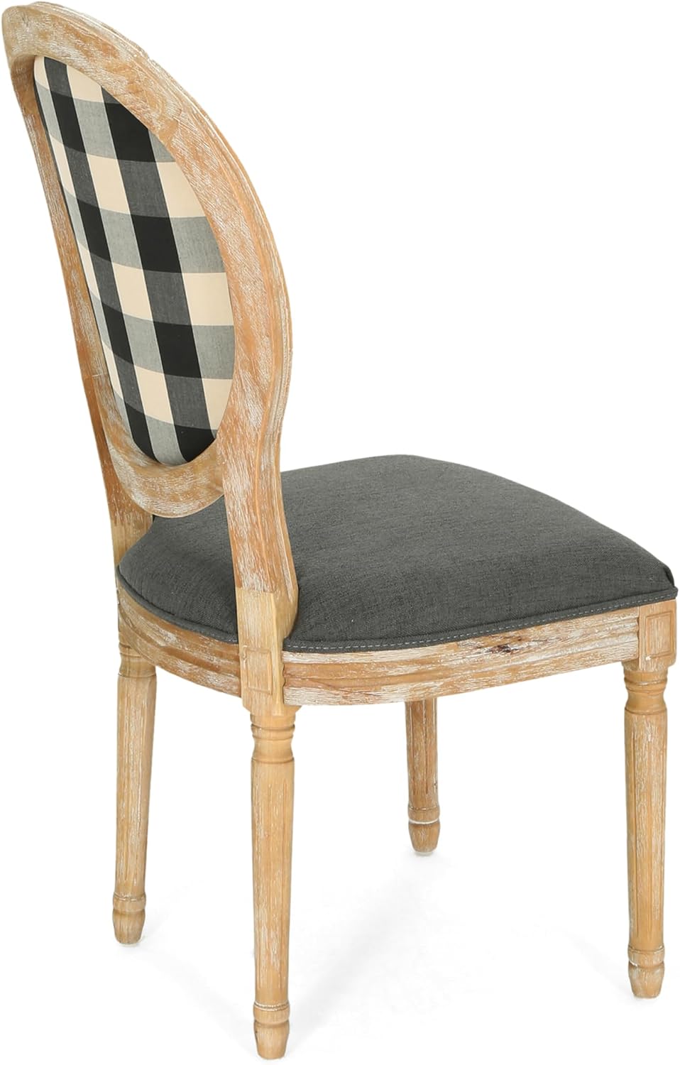 Christopher Knight Home Reed Upholstered Farmhouse Dining Chairs, (Set of 2), Dark Gray + Black Checkerboard + Natural