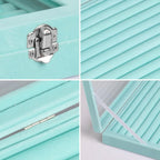 Frebeauty Rings/Earrings Organizer Tray with Clear Lid 10 Slots Velvet Drawer Insert Jewelry Storage box Transparent Glass lid Jewelry Display Case Showcase Gift for Girls Women (Turquoise, 10 Slots)
