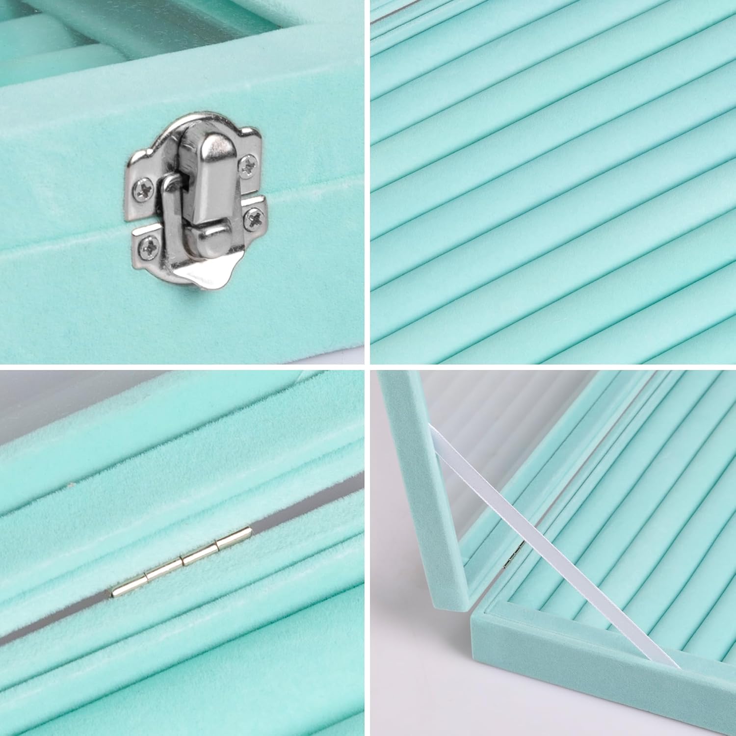 Frebeauty Rings/Earrings Organizer Tray with Clear Lid 10 Slots Velvet Drawer Insert Jewelry Storage box Transparent Glass lid Jewelry Display Case Showcase Gift for Girls Women (Turquoise, 10 Slots)