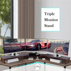 Nnewvante Large Dual Monitor Stand Riser, 60 inch Bamboo Monitor Stand with Adjustable Length and Angle, 3 Shelves Desktop Screen Riser for Computer Laptop PC, Walnut