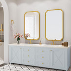 26"x40" Rustproof Bathroom Mirror Gold, Round Corner Metal Frame Wall Mirror, Horizontal/Vertical Hanging Over Sink, Bedroom Bathroom Decor