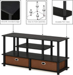 Furinno Jaya Toolless Assembly TV Stand for TV up to 55 Inch, 4-Tier Entertainment Center, TV Console with 2 Storage Bins, for Living Room, Bedroom, Home Office, Black Espresso