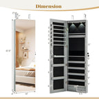 Giantex Wall or Door Mounted Jewelry Armoire with 47.5" Full Length Mirror, Lockable Cabinet with 2 LED Lights, 2 Drawers, Over the Door Large Jewelry Storage Organizer (Gray)