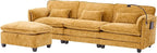 Ball & Cast Modular L Shaped Sectional Sofa,Comfy Cloud Couch W/Movable Storage Ottoman,4 Seater Sectional Sofa W/USB Charging Port,Phone Holder&Side Pocke,Chenille Fabric,for Living Room,Yellow,109"