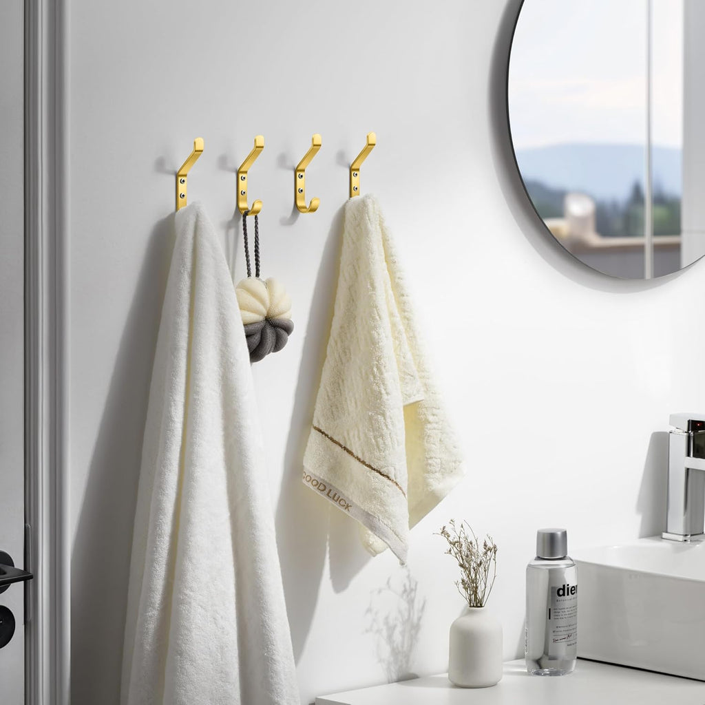 Coat Hooks Wall Mount for Hanging: 20LB Sturdy Hanger for Backpack, Towel, Bag, for Closet, Bathroom, Door, Mushroom, Brushed Gold 10 Pack, 3.75"