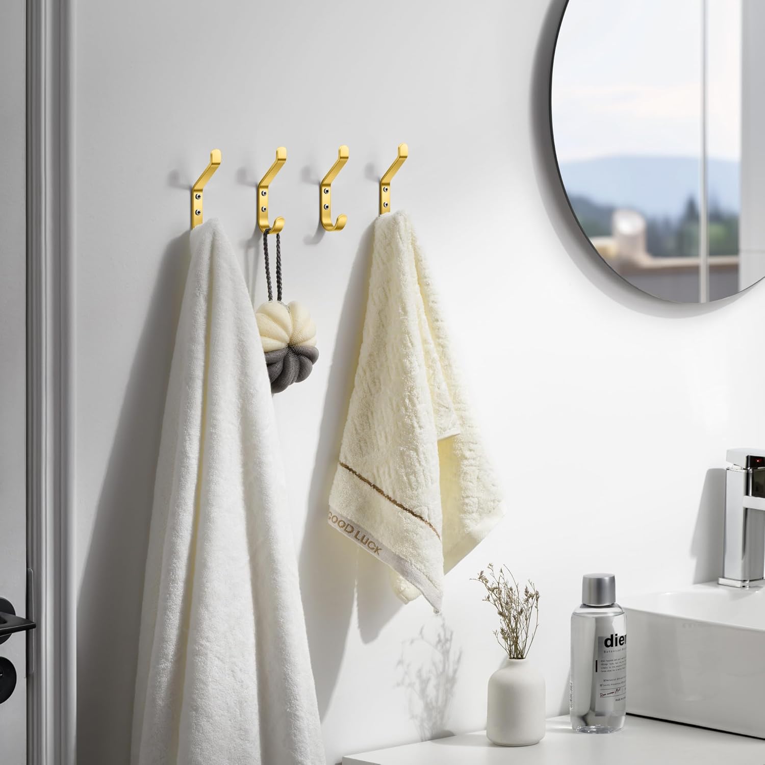 Coat Hooks Wall Mount for Hanging: 20LB Sturdy Hanger for Backpack, Towel, Bag, for Closet, Bathroom, Door, Mushroom, Brushed Gold 10 Pack, 3.75"