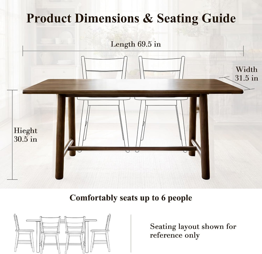 Ya-Home Walnut Dining Table, 69" Wood Kitchen Table with Solid Wood Legs...