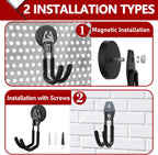 3-H Heavy Duty Magnet Garage Hooks 2 Pack, J Shape Strong Magnetic Hooks for Hanging Cordless Power Drill, Utility Magnetic Tool Holder for Metal Cabinet, Steel Pegboard, Toolbox, Garage(Black)