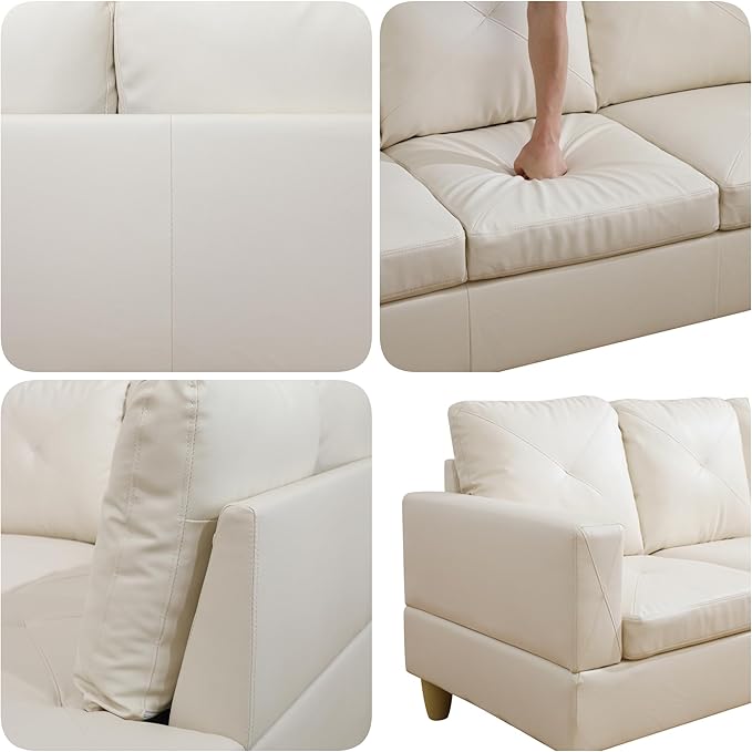 Sectional Couches for Living Room with Movable Chaise & Storage Ottoman - 97.5" Leather L Shaped Couches for Living Room Apartment, 4 Seat Home Furniture Modular Sectional Sofas, White