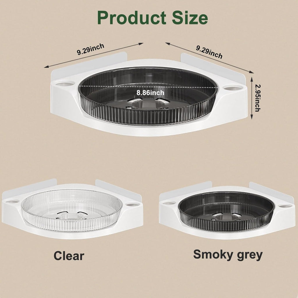 360 Rotating Makeup Organizer Spinning Bathroom Organizer 1 Pack Corner Storage Organizer with Hooks for Perfume Lotion Skincare Organizer Countertop Kitchen Storage(Smoky Grey)