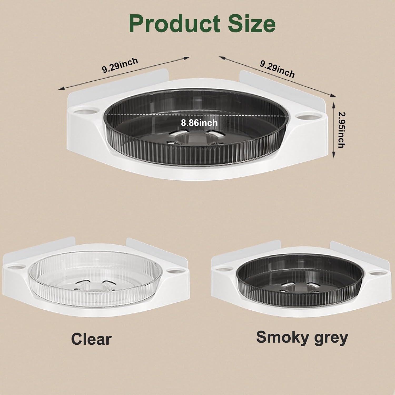 360 Rotating Makeup Organizer Spinning Bathroom Organizer 1 Pack Corner Storage Organizer with Hooks for Perfume Lotion Skincare Organizer Countertop Kitchen Storage(Smoky Grey)