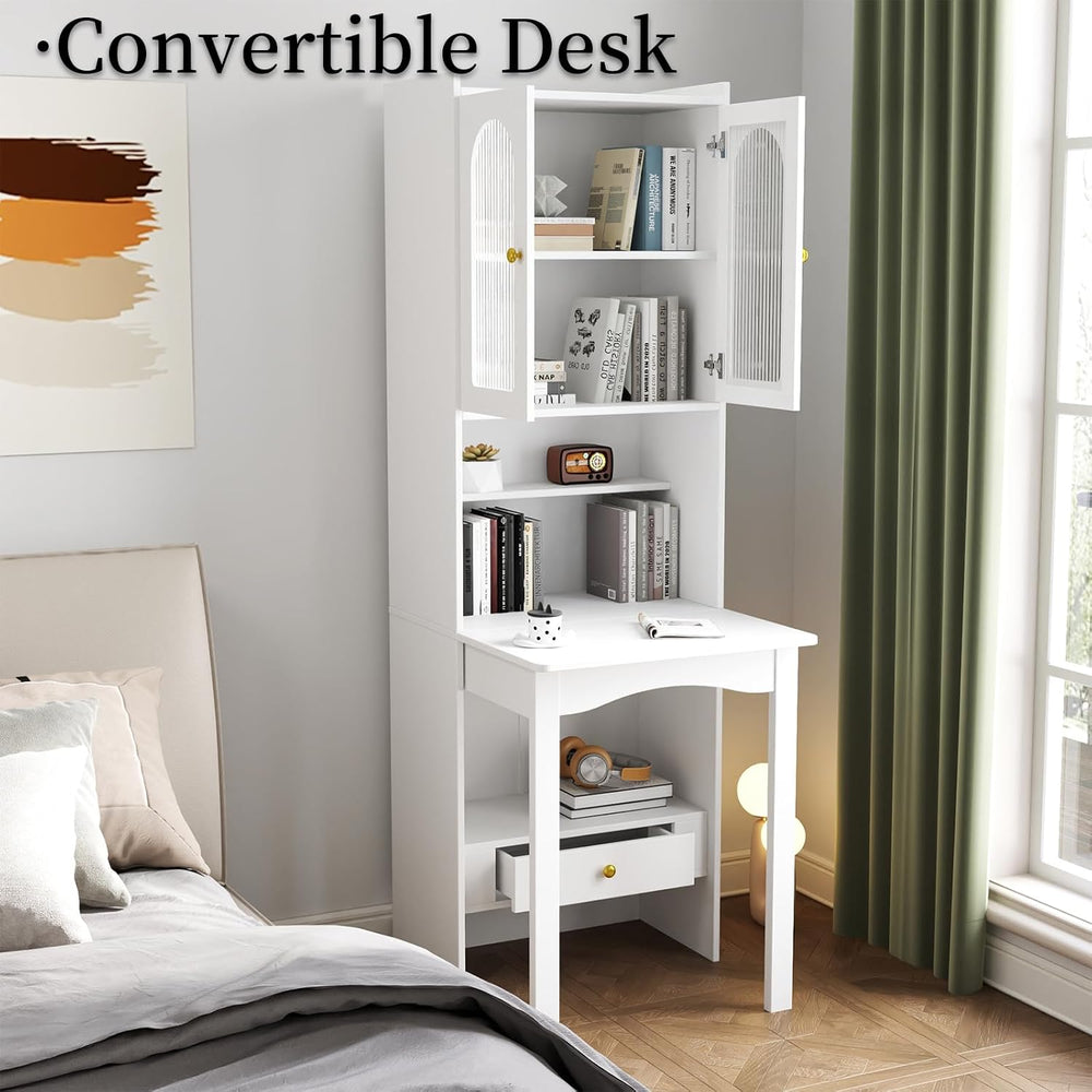 JOYSOURCE 71'' Bedside Table Tall Freestanding Bookshelf with Convert...