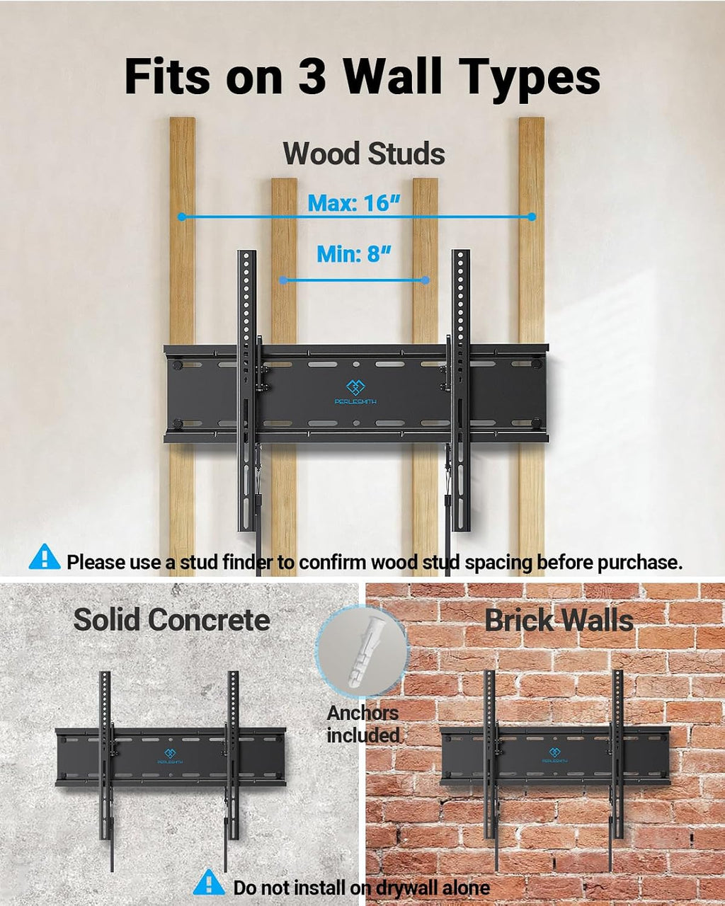 PERLESMITH Tilt TV Wall Mount with LED Light, TV Mount for 26–60 Inch TVs up to 115 lbs, Low Profile Backlit TV Bracket with Music Sync, Fits 8″/16″ Wood Studs, Max VESA 400x400mm, PSTVM74B
