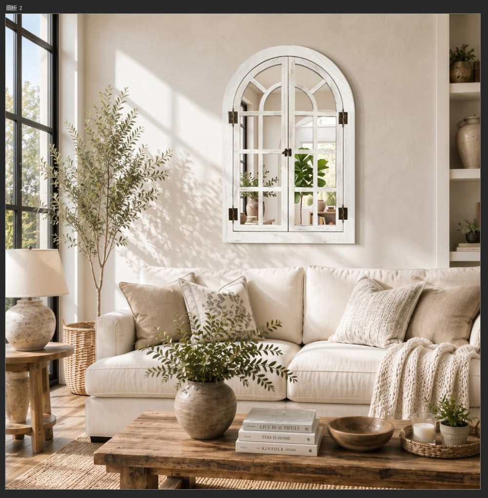 Dorlicecass White Arched Wall Decor Window Mirror 24"x36" Single