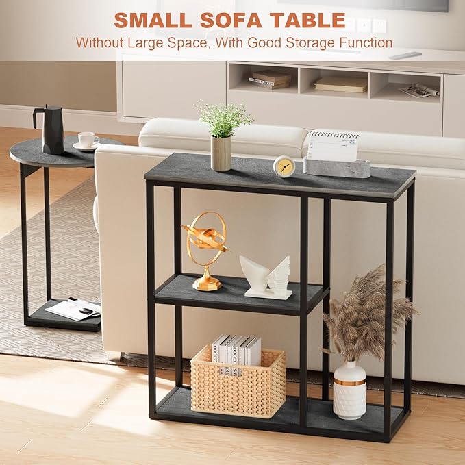WOHOMO Console Table, 12 Inch Narrow Entryway Table with 3-Tier Storage Shelv...