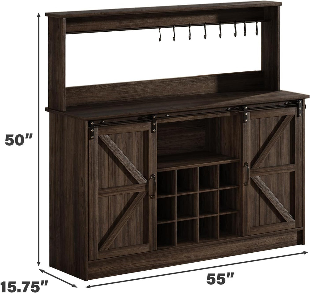 4ever2buy 55" Farmhouse Coffee Bar Cabinet with Storage & Wine Rack,...