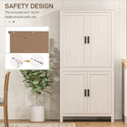 HOMCOM 64" Kitchen Pantry Cabinet Freestanding with 4 Doors Antique White | Storage Cabinet, 3 Adjustable Shelves, for Dining Room