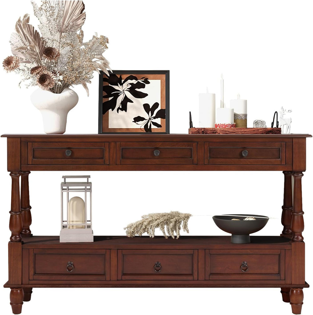 Vintage Solid Wood Console Table with 6 Drawers - 54" Hallway Sofa Table...