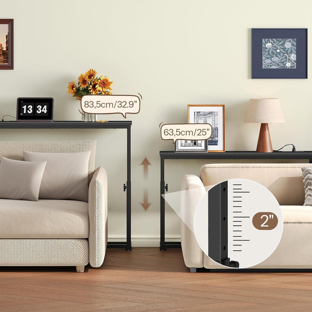 HOOBRO Narrow Console Table with Charging Station, Adjustable Height Sofa Tab...