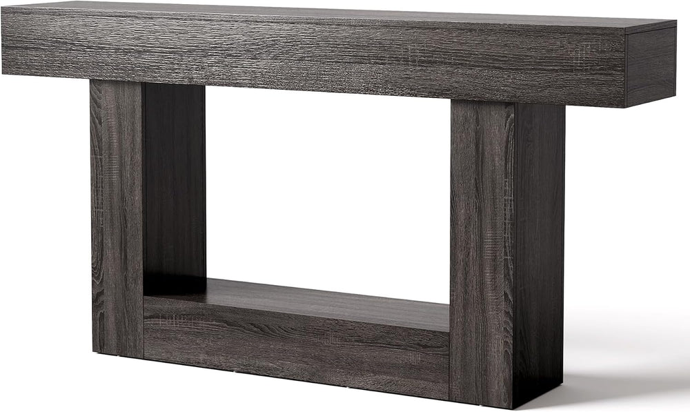 LITTLE TREE 63 Inches Long Console Table, 2-Tier Farmhouse Sofa Table Behind ...