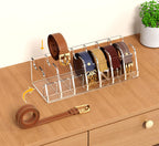 FEMELI Belt Organizer Acrylic Clear Case Storage Holder for Closet and Drawer, 7 Compartments Tie Box Container with Display Stand